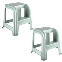Plasticforte Opstapkrukje - 2x - 2 tredes - groen - kunststof - 44 x 42 x 45 cm