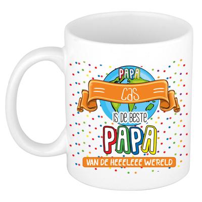 Naam mok papa Cas - wit - de beste - keramiek - 300 ml - Vaderdag/verjaardag