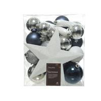 Kerstballen Mix 33 Stuks Zwart/Wit/Zilver/Kunststof - thumbnail