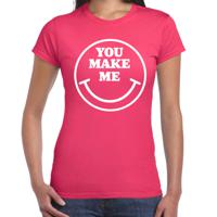 Verkleed T-shirt voor dames - you make me - smiley - roze - carnaval - foute party - feestkleding