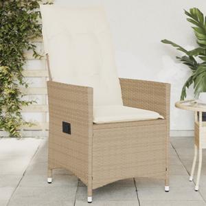 Tuinstoel verstelbaar met kussens poly rattan beige