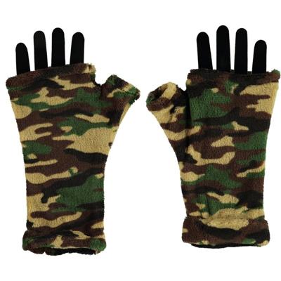 Vingerloze handschoenen - camouflage print - groen - volwassenen - fleece