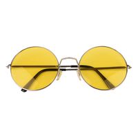 Hippie Flower Power Sixties ronde glazen zonnebril XL geel - Verkleedbrillen