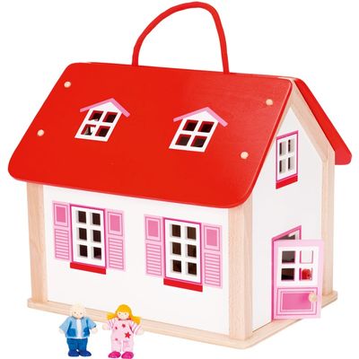 Houten koffer poppenhuis met accessoires