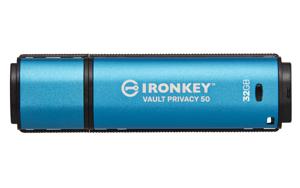 Kingston IronKey Vault Privacy 50 Series USB-stick Retail 32 GB Zwart/blauw IKVP50/32GB USB 3.2 Gen 1 (USB 3.0)