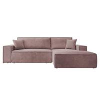 NADUVI Collection Galine Hoekbank met Chaise Longue Rechts met Slaapfunctie - Ribstof - Roze