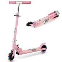 Kinderstep Twee Wiel Kick Scooter met Knipperende Wielen Verstelbaar Stuur & Achterrem Staan & Rijden Roze