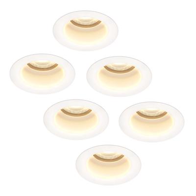 Set van 6 Mari LED inbouwspots verzonken - 4 Watt 345 lumen - 2700K warm wit - GU10 - Dimbaar - Rond - IP65 Waterdicht - Wit - Anti-glare