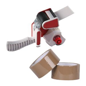 Tape dispenser/houder - kunststof - incl. 2 rollen verpakkingstape