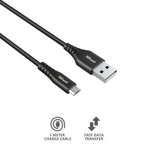 Trust Ndura oplaad- en gegevenskabel, USB naar micro-USB, 1 m, zwart