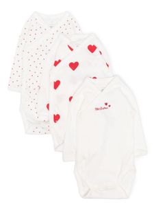 Petit Bateau lot de trois bodys à imprimé cœurs - Blanc