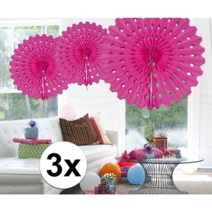 3x Decoratie waaier fuchsia 45 cm