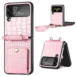 Crocodile Series Samsung Galaxy Z Flip4 Hoesje met Band - Roze