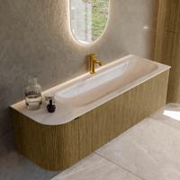 Badmeubel Mondiaz Kurve-Dlux | 145 cm | Meubelkleur Dusk | Wastafelkleur Meli | Solid surface | Wasbak rechter zijde spoelbak | 1 kraangat