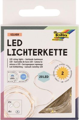 Folia lichtslinger LED, 20 LED&apos;s, 2,20 m, op batterijen, pak van 2 stuks