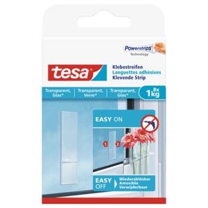 Tesa Powerstrips - 8x - transparant - dubbelzijdig tape - zelfklevend - glas - ruiten - plakstrips