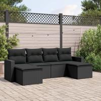 6-delige Loungeset met kussens poly rattan zwart