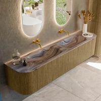Badmeubel Mondiaz Kurve-Dlux | 200 cm | Meubelkleur Dusk | Wastafelkleur Sombra | Solid surface | Wasbak beide zijden spoelbak | Zonder kraangat(en)