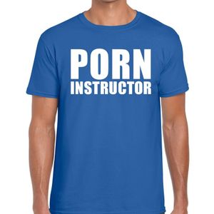 Porn instructor tekst t-shirt blauw heren