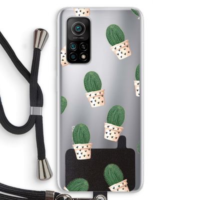 Cactusprint roze: Xiaomi Mi 10T 5G Transparant Hoesje met koord
