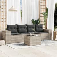 5-delige Loungeset met kussens poly rattan lichtgrijs
