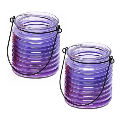 Citronellakaars - 2x - in paars geribbeld glas - 8 cm - insecten verjagen - buitenkaars