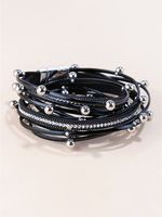 Retro Strass Metaal Bal PU Armband - thumbnail