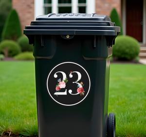 Container sticker Nummers met tropische bloemen