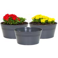 Plantenpot/bloempot Bob - 3x - rond - zink - antraciet - D25 X H12 cm - thumbnail