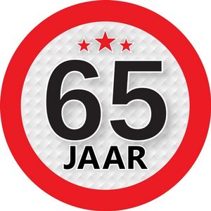 65 jaar leeftijd sticker rond 9 cm verjaardag versiering   -