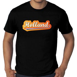 Grote maten zwart t-shirt Holland / Nederland supporter Holland met Nederlandse wimpel EK/WK heren