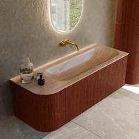 Badmeubel Mondiaz Kurve-Dlux | 125 cm | Meubelkleur Ruby | Wastafelkleur Saba | Solid surface | Wasbak rechter zijde spoelbak | Zonder kraangat(en)