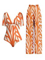 Striped Printing Casual One Piece With Cover Up - thumbnail