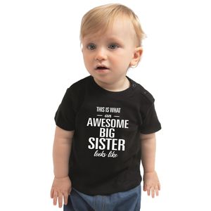 Awesome big sister/ grote zus  kado shirt voor babys / meisjes zwart 80 (7-12 maanden)  -