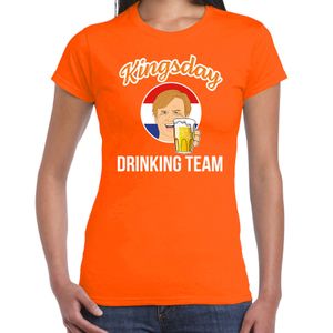 Kingsday drinking team t-shirt oranje voor dames - Koningsdag shirts 2XL  -