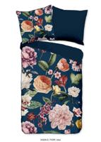 Descanso Dekbedovertrek "bloemen" - Blauw - (155x220 cm) - Biologisch Katoen satijn