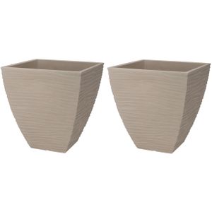 Plantenpot/bloempot Dunes - 2x - Tuin - stevig kunststof - beige/zand - D40 x H42 cm