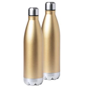 Waterfles/drinkfles voor warme en koude dranken - 2x - goud - roestvrij staal - schroefdop - 750 ml