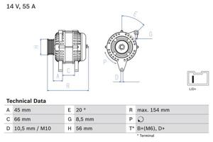 Dynamo / Alternator BOSCH, Spanning (Volt)14V, u.a. für Peugeot, Citroën, Talbot, Fiat