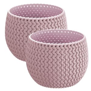 Set van 2x stuks plantenpotten/bloempotten kunststof dia 14.5 cm en hoogte 11 cm midden roze