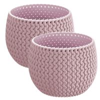 Set van 2x stuks plantenpotten/bloempotten kunststof dia 14.5 cm en hoogte 11 cm midden roze