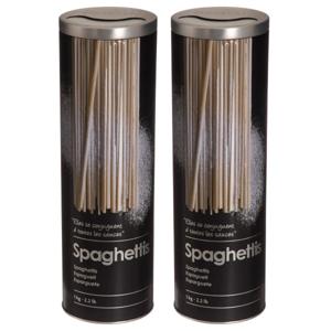 Spaghettidoos - 2x - zwart - metaal - relief - Luxe voorraadpot/voorraadbus