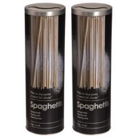 Spaghettidoos - 2x - zwart - metaal - relief - Luxe voorraadpot/voorraadbus