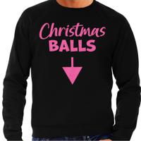 Foute Kersttrui voor heren - Christmas balls - zwart - glitter roze - Kerstfeest