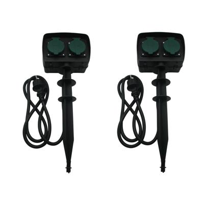 Benson tuinstekkerdoos / tuincontactdozen op spies - 2x - tijdschakelaar - IP44 spatwaterdich