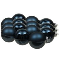 18x stuks glazen kerstballen donkerblauw 8 cm mat/glans - thumbnail