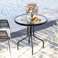 Ronde Tuintafel 70 cm Terras Salontafel in Gehard Glas met Robuust Metalen Frame en Gat voor Parasol Exterieur Eettafel Ronde Tuintafel 70 cm Terras Salontafel in Gehard Glas met Robuust Metalen Frame en Gat voor Parasol Exterieur Eettafel