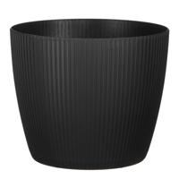 Mica Decorations Plantenpot - kunststof - zwart/ribbels- D20/H17 cm   -