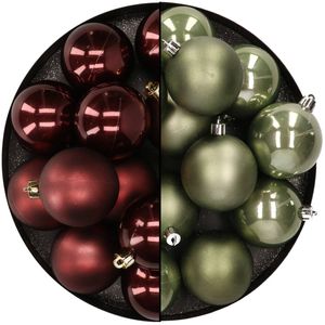 Kunststof kerstballen 6 cm - 24x stuks - mahonie bruin en groen - Kerstbal