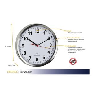 TFA Dostmann 60.3529.02 Wandklok Zendergestuurd 22 cm x 4.5 cm Aluminium Slepend uurwerk (geluidsloos), Energiebesparingsfunctie